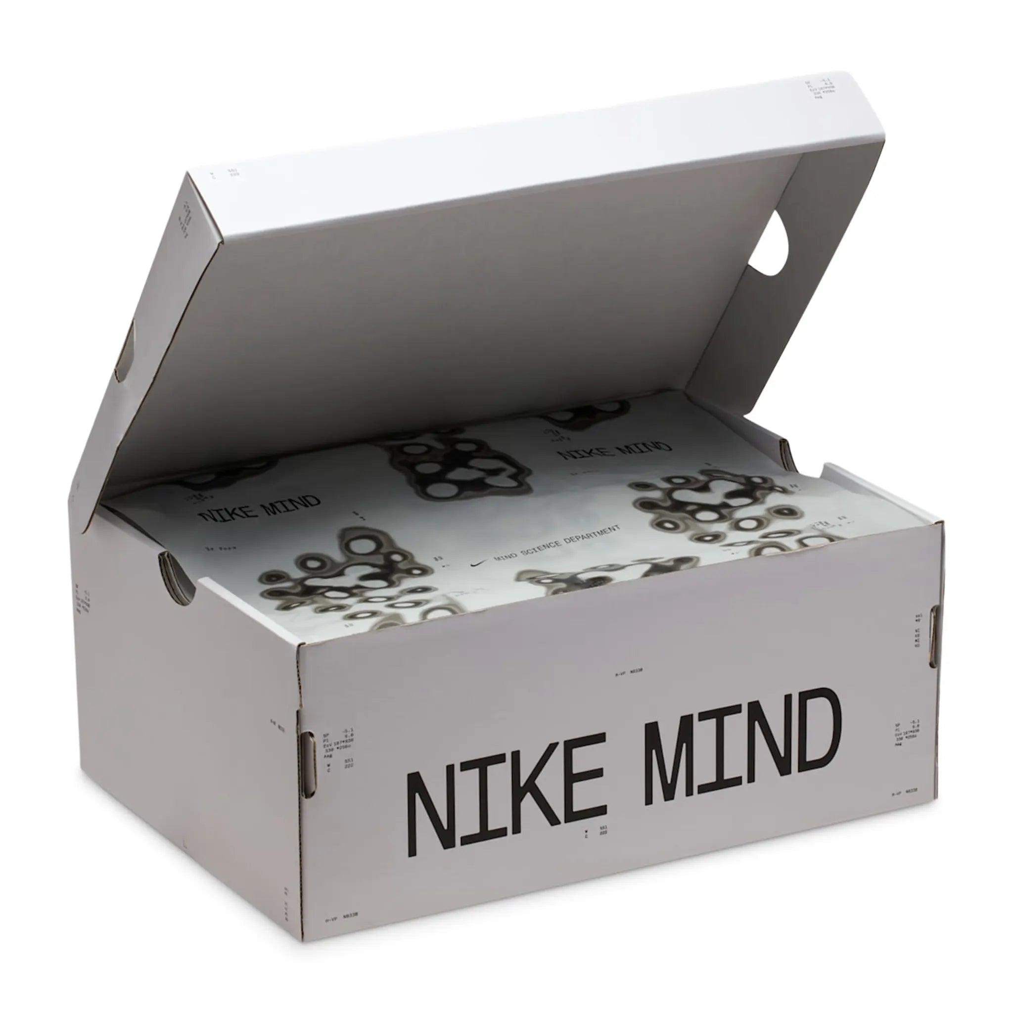 Box View of Nike Mind 001 Pregame Black Chrome Mules HQ4307-001